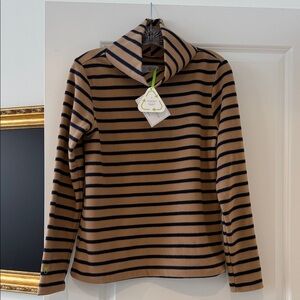Dudley Stephens Camel and Navy Striped Greenpoint Turtleneck Fleece